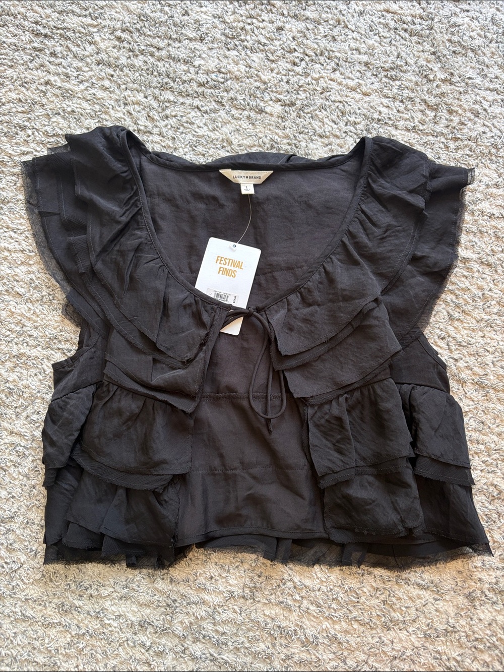 Lucky Brand Black Ruffle Tie-Front Women's Blouse